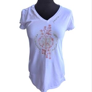 Eco Yoga V Neck Short Sleeve Peace Tee, Medium